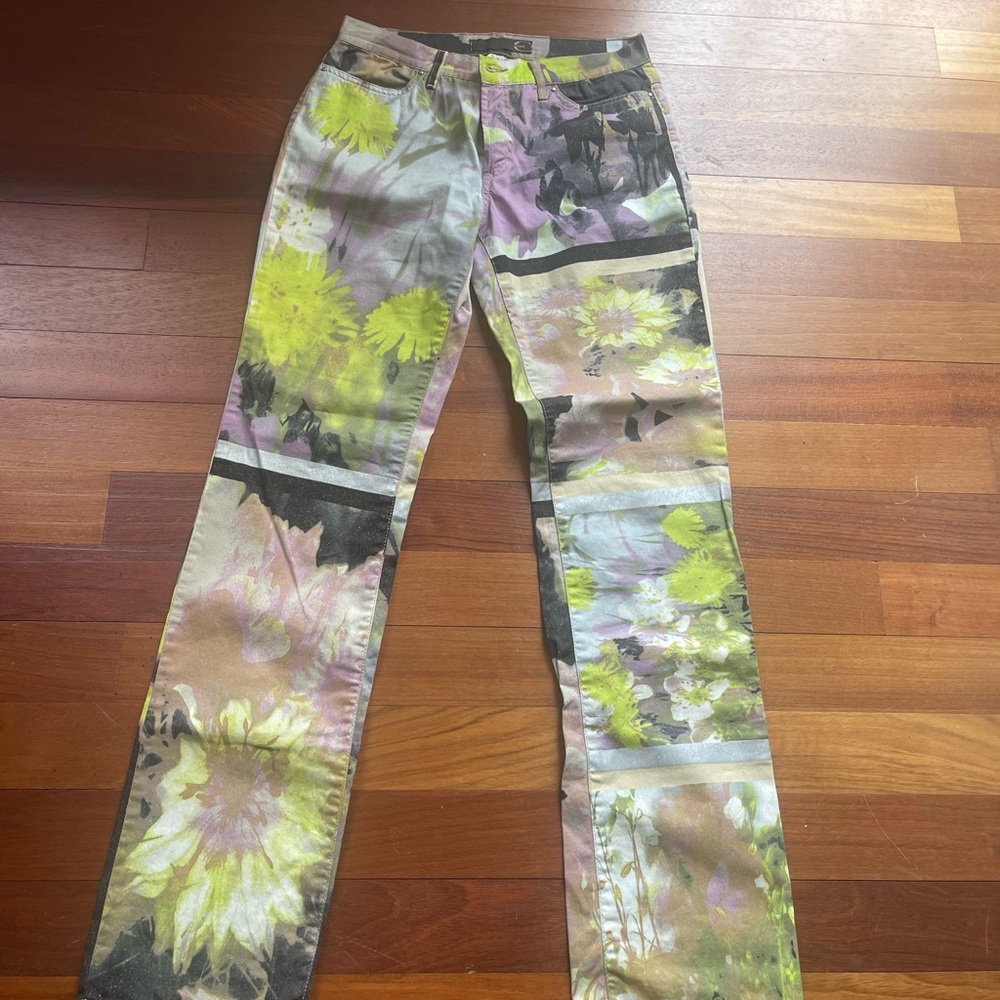 VINTAGE Roberto Cavalli Vibrant Green and Yellow Straight Leg Jeans